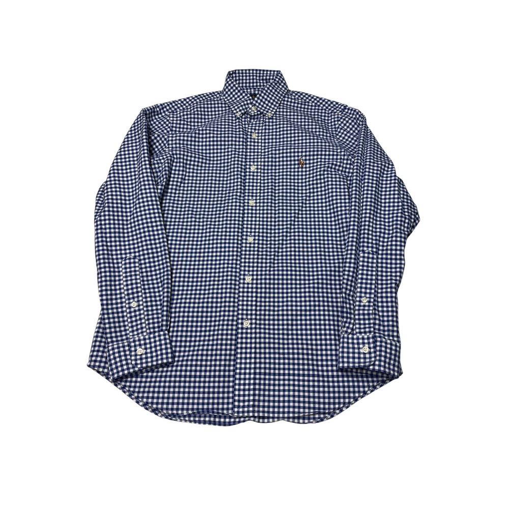 Ralph Lauren Mens Blue White Gingham Cotton Button Down Shirt M Long Sleeve
